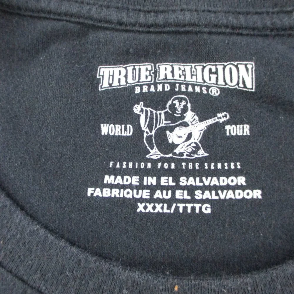 True Religion T Shirt Adult 3XL XXXL Black Pocket Graphic Print Crewneck Cotton